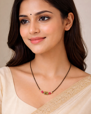 Mangalsutra with Pink and Gold Spiral Charm