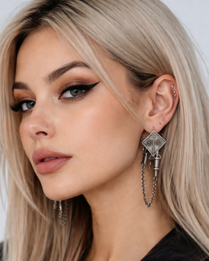 Indo-fusion Style Kite Dangling Earrings with Chain