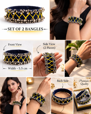 Handcrafted Nevy-Yellow Thread Bangles