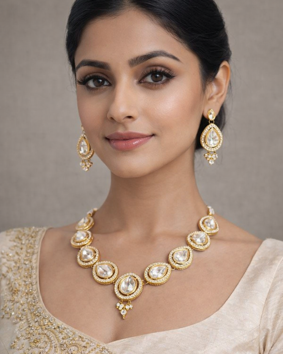 Kundan Stone drop necklace set