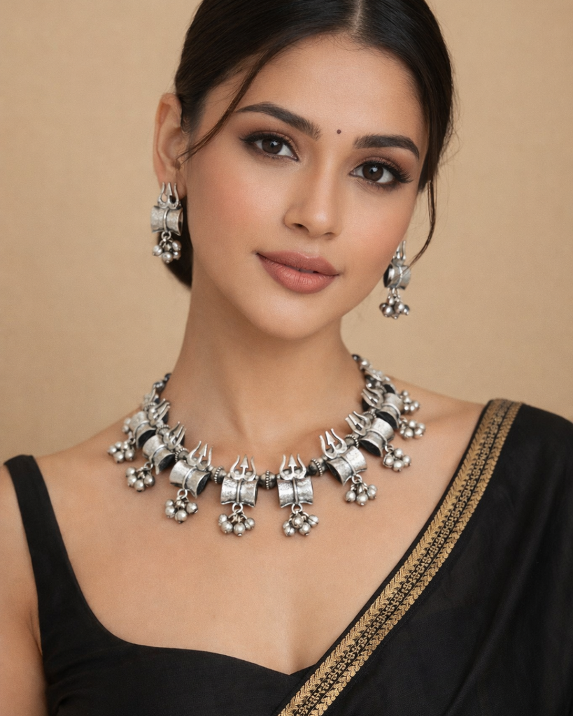 Oxidised Silver Damroo set