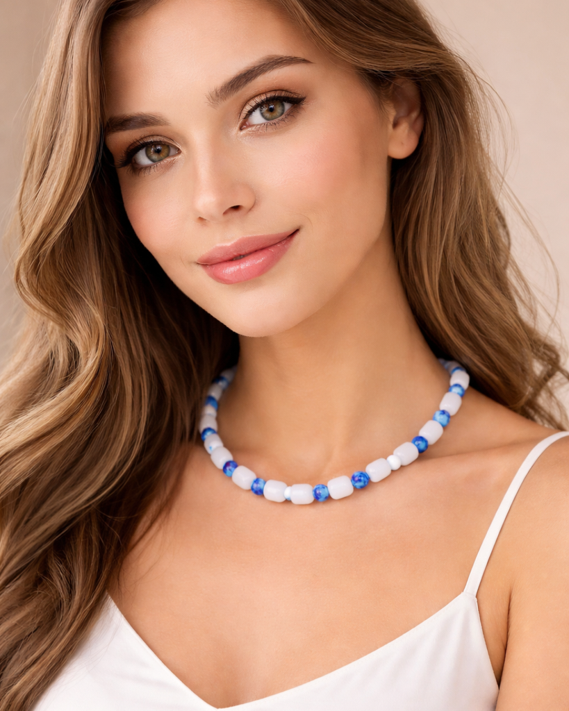 Blue & White Beaded Necklace