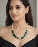Eligant Green Stone And Pearl Necklace