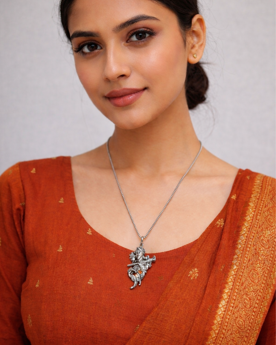 Oxidised Krishna Pendant  Necklace