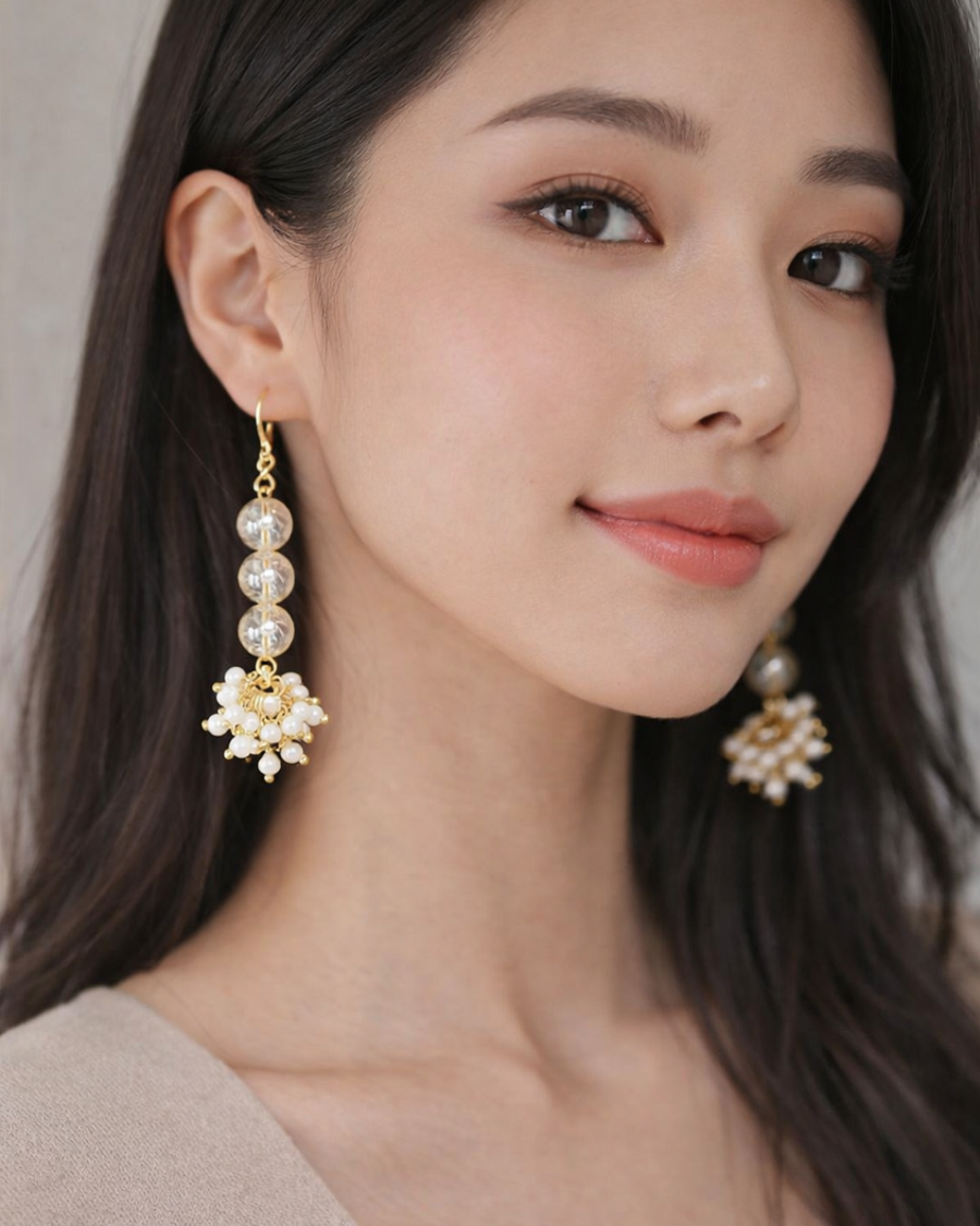 Golden Beaded Drop Earrings