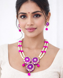 Pink Kundan Pearl Statement Necklace Set with Earrings