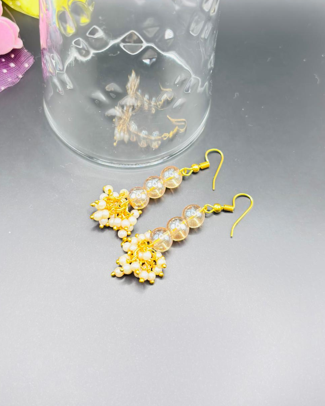 Golden Beaded Drop Earrings