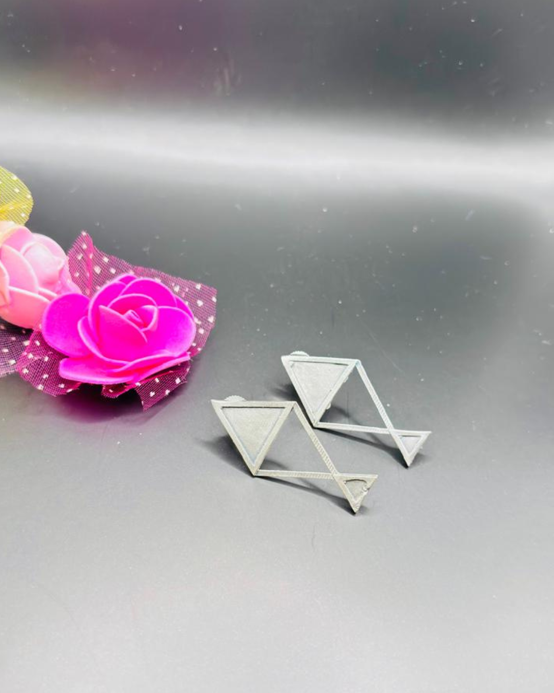 Geometric Silver Triangle Earrings