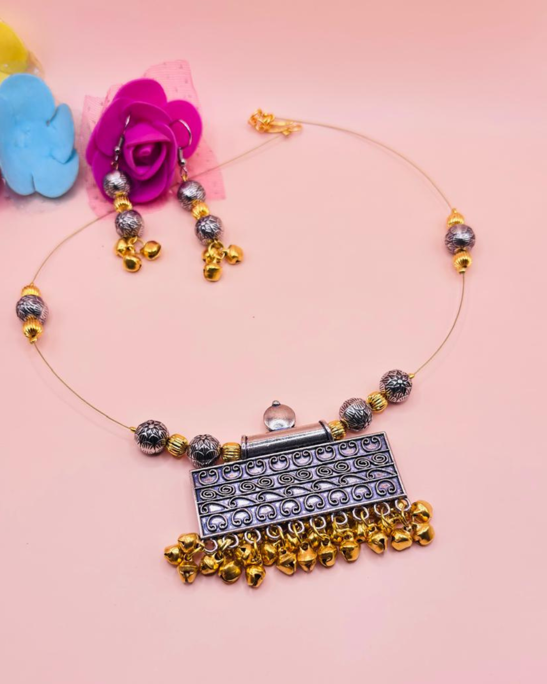 Antique Silver & Gold Beaded Necklace Set