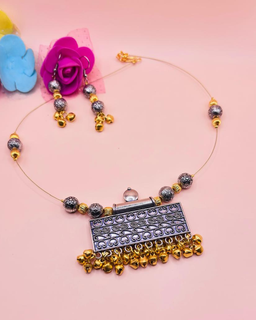 Antique Silver & Gold Beaded Necklace Set