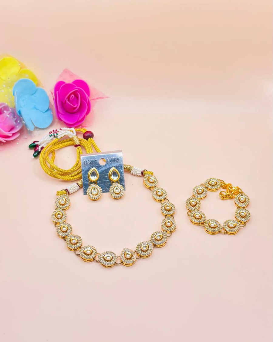 Kundan Necklace Set with Earrings & Bracelet