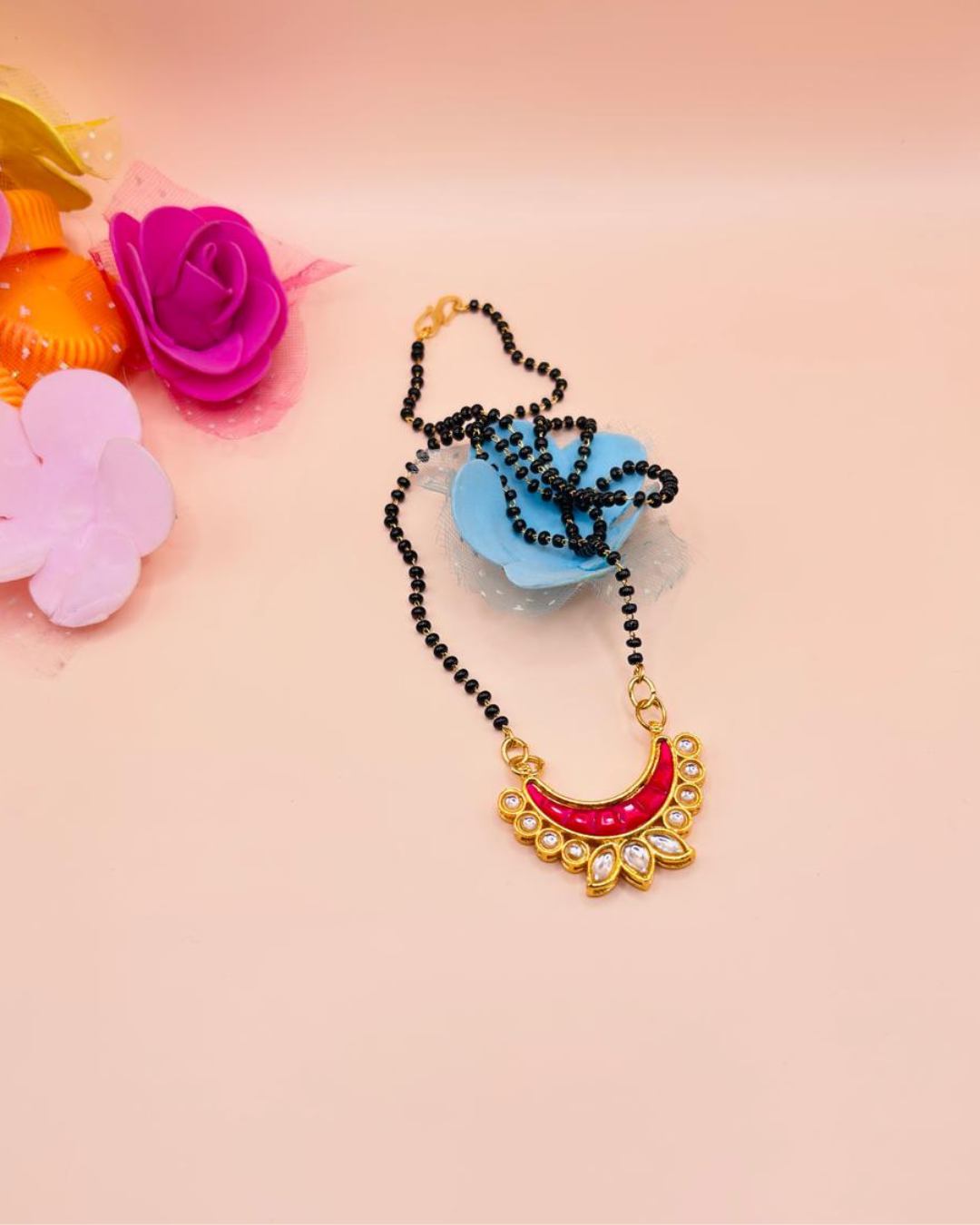 Elegant Red Crescent Kundan Mangalsutra