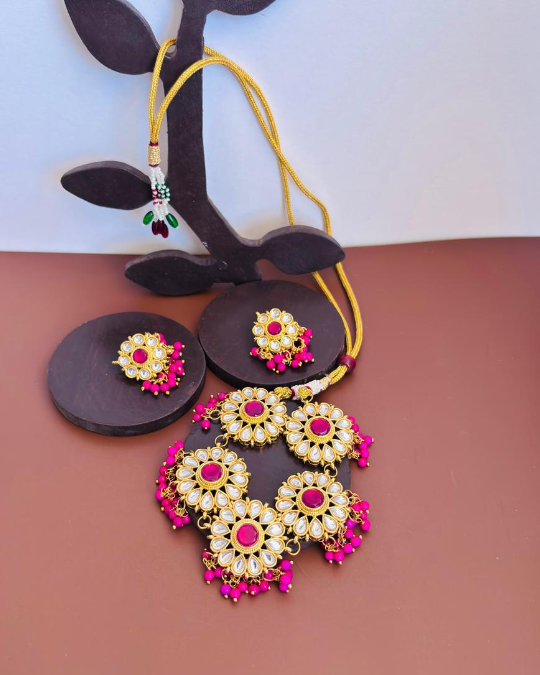 Royal pink floral kundan set