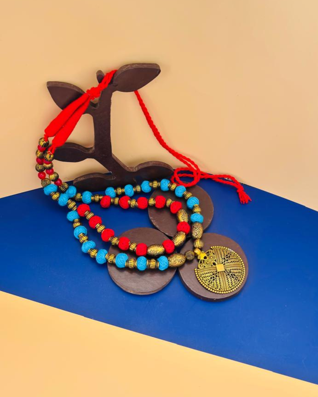 Antique charm and beads with cotton beads necklace