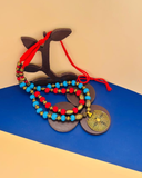 Antique charm and beads with cotton beads necklace