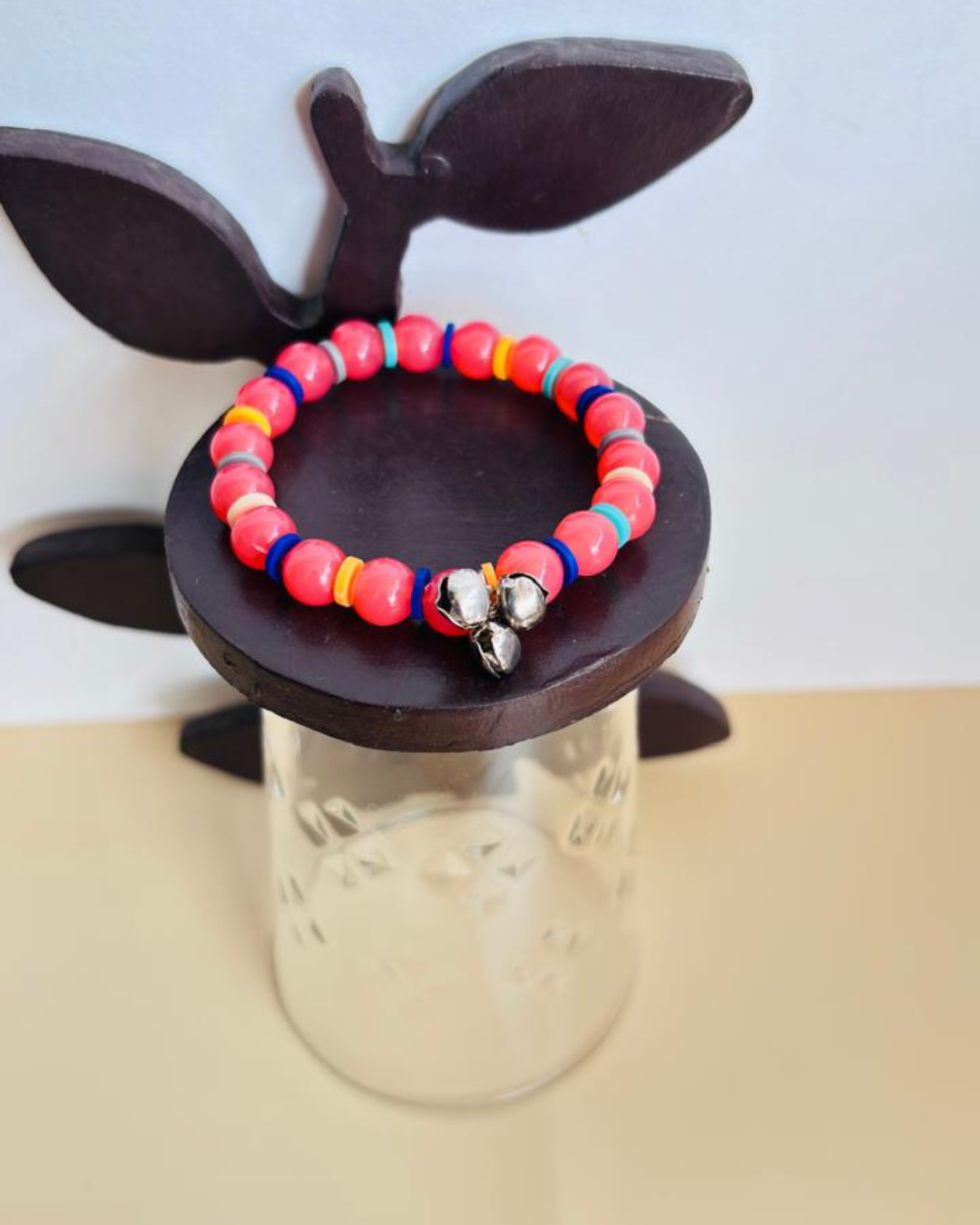 Vibrant Multicolour Bead Bracelet with Silver Ghunghroo Charms