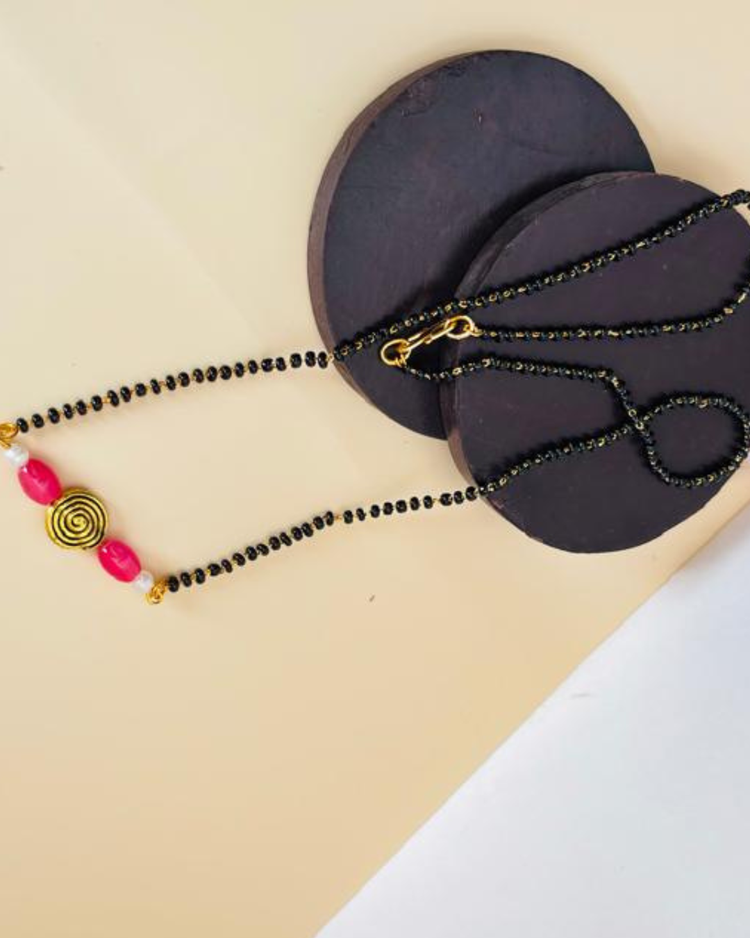 Mangalsutra with Pink and Gold Spiral Charm