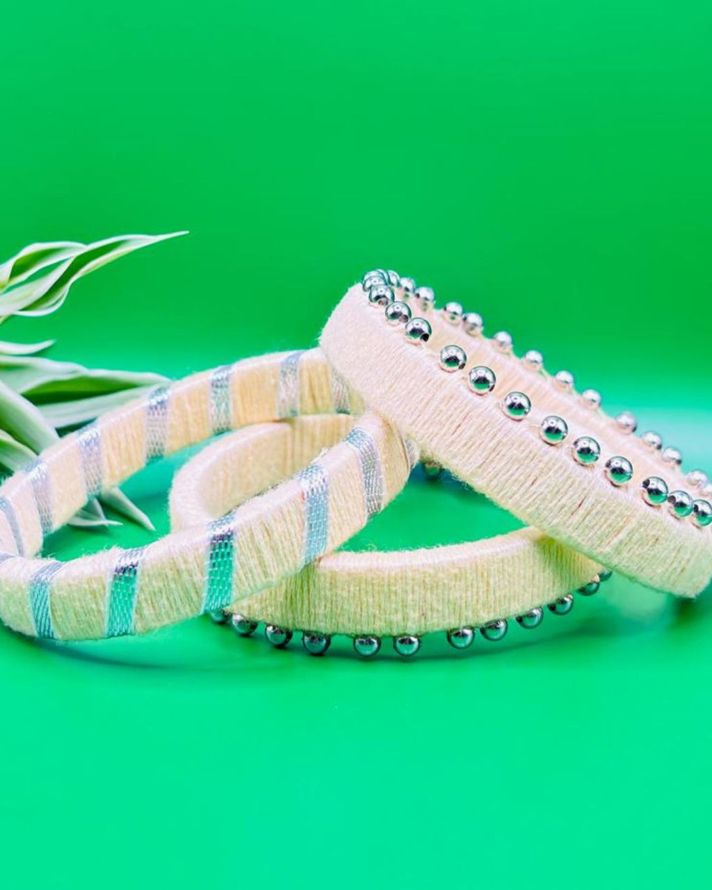 Set of Beige Cotton Thread Bangles