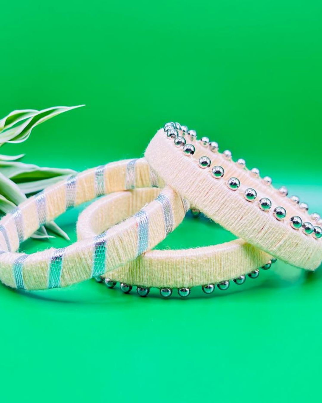 Set of Beige Cotton Thread Bangles