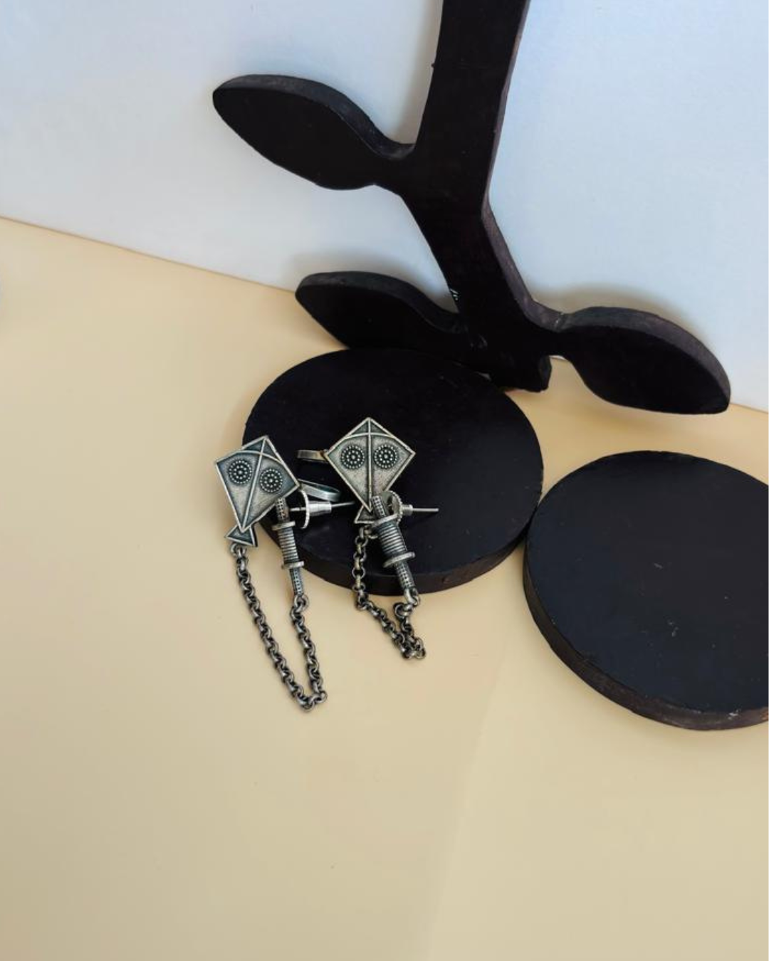 Indo-fusion Style Kite Dangling Earrings with Chain