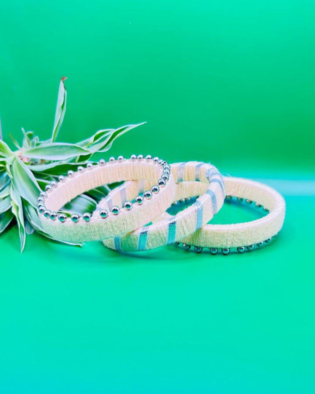 Set of Beige Cotton Thread Bangles